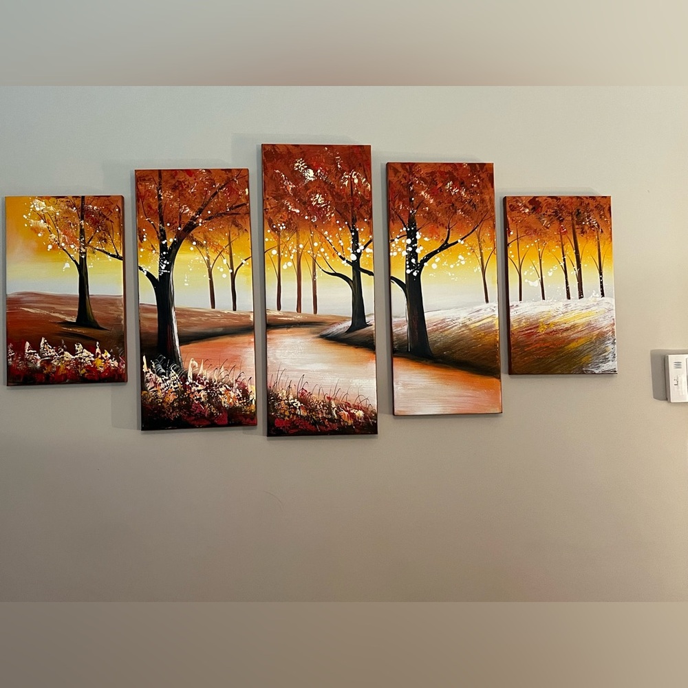 Colorful Forest 5 Piece panel Painting on Wrapped Canvas wall art - Picture 4 of 4